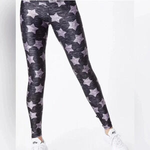 Woman TEREZ gray Pink Star Full Length Legging Pants Sz Large EUC